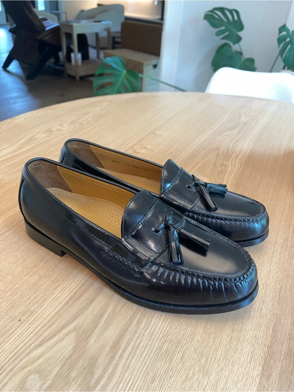 Cole Haan Nike Air Black Leather Tassel Slip-On Loafers 11.5W NEW